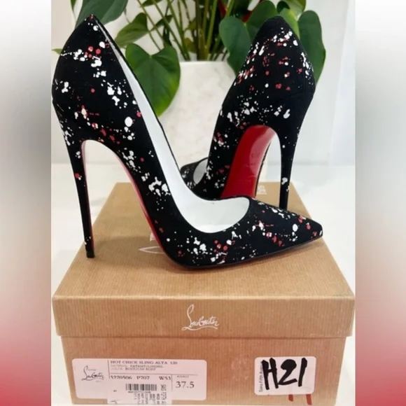 Christian Louboutin Black and Red Heels - Picture 2 of 8